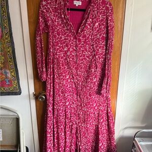 Elegant Pink Patterned Midi Dress